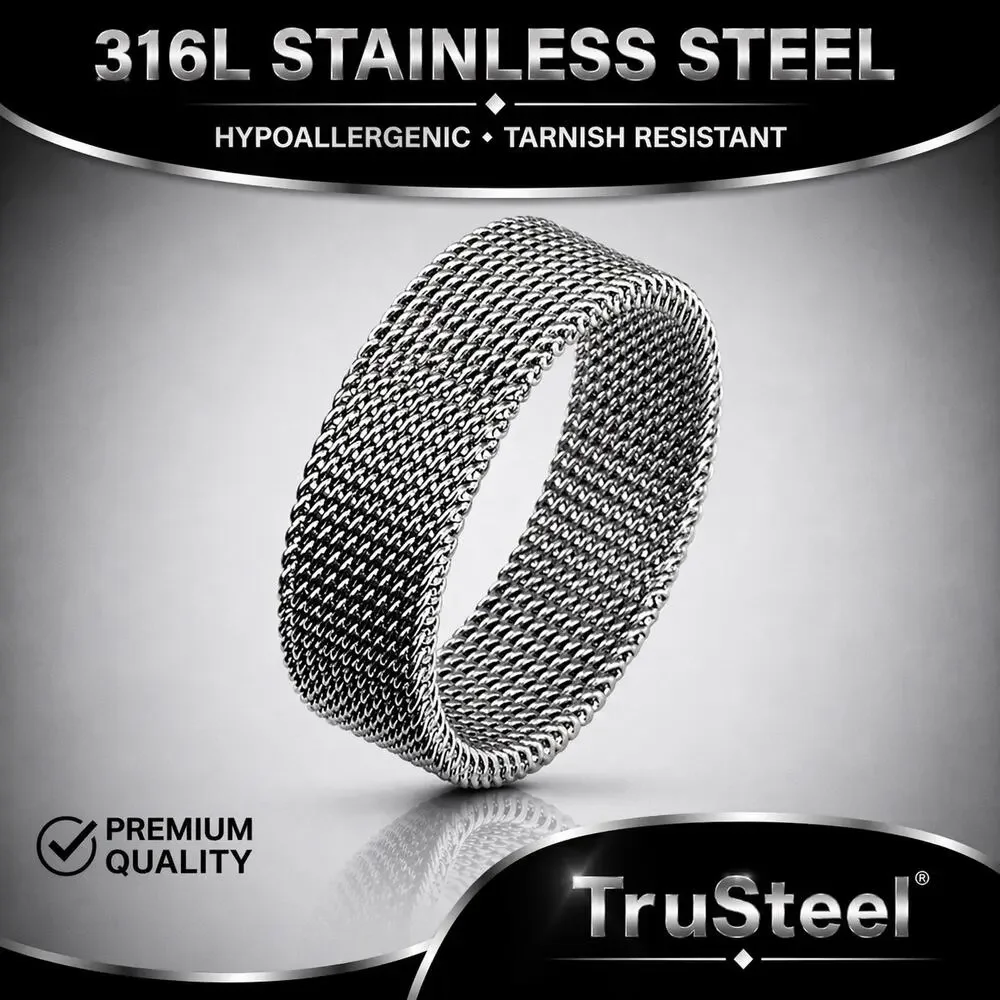 Women’s silver Flexible 316L Stainless Steel Mesh Screen Ring size 7